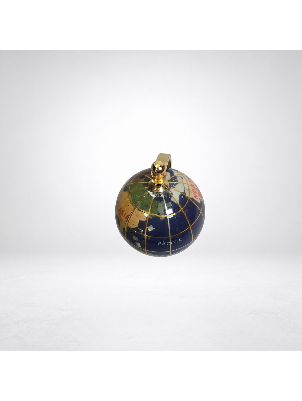 Vintage Gemstone World Globe 3.5in Brass Stand Paperweight - Picture 4 of 6